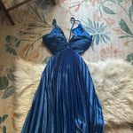 Lulus LULU’S Aerin Blue Satin Pleated Cutout Midi Dress Photo 6