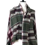 Blanket Scarf Wrap Shawl Square Fringe Olive Green Pink Multi Plaid Women’s Photo 4