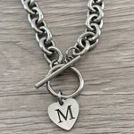 M Letter Charm Heart Silver Tone Choker Necklace Toggle Clasp Initial Jewelry Photo 0