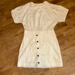 Pilcro Anthropologie Mini Twofer Dress Button Front Frayed Hem Cream Size 8 Photo 5