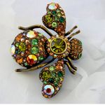 Joan Rivers Prismatic Bee Pin Brooch Crystal 1.8" Peridot Aurora Borealis Bronze Photo 3