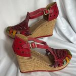 Ana Perez Mexican Leather Wedge Sandals Laser Cut, Size 9 Red Photo 5