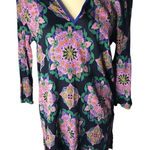 J Crew Pink Medallion V Neck 3/4 Sleeve Gauze Cotton Tunic Swimsuit Cover Up S Black Photo 0
