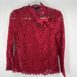 J. Crew MockNeck Top Blouse Floral Lace Red Button Ribbon Holiday Party Whimsy 4 Photo 1