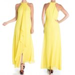 Meghan LA NWT  Aphrodite Maxi Dress Size Medium Yellow Halter Ruffle Slit Gown Photo 4