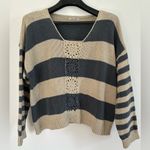 O'Neill Sweater Womens Size L Blue Cream Stripe Crochet Y2K Beachy Coastal Boho Photo 3