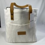 Cozy Earth Canvas Tote Bag White NWT Zip Top Faux Leather Straps Eco Travel Photo 1