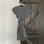 Poof New York Black White Striped‎ Short Sleeve Tie Waist Faux Wrap Dress Photo 1
