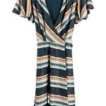 Eva Franco Sparkly Stripe Wrap Dress Flutter Sleeves Womens Size 0 New Orange Photo 0