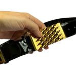 Vintage patent leather woven metal gold tone belt buckle medium Photo 0