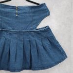 Spoon Jeans Blue Cutout Zip Mini Cotton Denim Pleated Flare Y2K Skirt L Large Photo 5