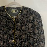 Vintage R&K Evening Blazer Jacket Women's‎ Large Black Velvet Floral Glitter Photo 3
