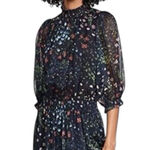 Joie  Shima‎ Floral High Neck Smocked Dress Midnight Navy Blue Floral Size Small Photo 0