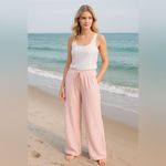 Salty Lemon  Pink Gauze Palazzo Wide Leg Pants Women’s L Beach Coastal Boho Hippie Photo 0