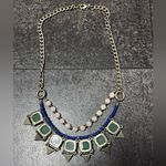 Beautiful Green with Bright Blue Triangles Necklace on a Silver Chain Photo 3