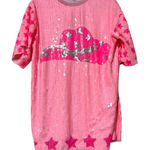 Mainstrip size large Western Nashville cowboy hat tunic top pink sequins flaw Silver Photo 0