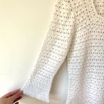 Gap  White Linen Cotton Crochet Knit Shirt 3/4 Length Bell Sleeve Square Neck Photo 4