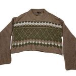 PaperMoon New Sweater Women’s Size S Brown Green Crop Boxy Fair Isle Chunky Knit Photo 0