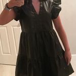 Black Leather Dress with Layers and Flutter Sleeves Photo 1