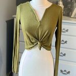 Forever 21 Green Vneck Knit Crop Top Long Sleeve Womens Medium Photo 0