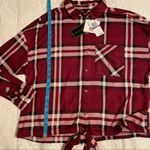 Polly & Esther Juniors’ Tie Front Cozy Plaid Shirt Photo 12