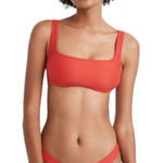 Madewell Second Wave Curved-Waist Bikini Bottom In Siberian Red Size L Photo 0