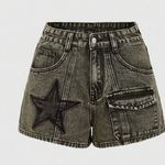 Romwe  Embroidered Star Denim Cargo Shorts Photo 0