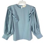 Carolina K Full Balloon Sleeve Embroideted Cutwork Ruffle Top Blue Size XS Photo 11