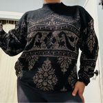 Arielle Women Vintage Black & Gold Glitter Crewneck Sweater Ornate Pattern Sz M Size M Photo 1