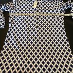 Talbots  Blue and White Geometric Shirt Dress with gold buttons size PM NWT Photo 7