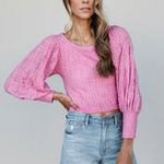 Free People Tea Time Top in Plumeria Pink Fitted Lace Keyhole Back Crop Size L Photo 0