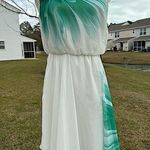 White with green flowers one shoulder asymmetrical cocktail dress xs/s Photo 0