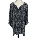 Catherines 3X-Large (26/28W) Top Button-Up Abstract 3/4 Roll-Tab Sleeve Pin-Tuck Photo 3