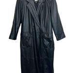 Vtg Together! 12 Trench Coat Black Leather Long Women's Double Breasted Heavy Photo 0