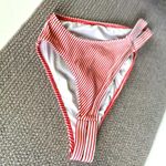 Shade & Shore Coral and White Striped Bikini Bottom Size Medium Photo 0