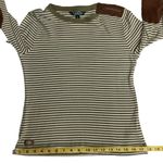 Lauren Ralph Lauren Green Cream Stripe Long Sleeve Tee Size M Faux Suede Patches Size M Photo 8