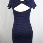 Soprano Dark Blue and Black Striped Dress with Bow Design Back Photo 6