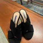 Stuart Weitzman  Galene black suede criss cross slip on block heel mule sandals 7 Photo 15