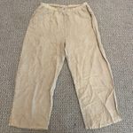 Heaven Pants Womens Medium 100% Linen Wide Leg Beige Pull On Cropped Ankle High Tan Photo 0
