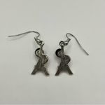 Silver Eiffel Tower Earrings with Pink Roses and Black Accents Photo 3