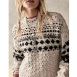 Free People Wool Fair Isle Harriet Crewneck Sweater Ivory Black Large Thumbholes Photo 0
