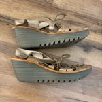 Fly London  Yapi Metallic Gold Leather Ghillie Wedge Sandals Photo 7