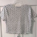 SheIn Blue & White Ditsy Floral V-Neck Drawstring Short Sleeve Crop Top Photo 3