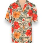 Vintage Options Melrose Silk Hawaiian Shirt Red Orange Hibiscus Floral Medium Photo 1