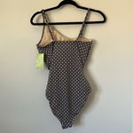 Garnet Hill NWT  Asymmetric One Shoulder Ruffle Polka Dot Grey Swimsuit 8 Photo 7
