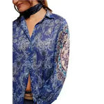 Free People NWT Women's  Rose Bud Paisley Print Blue Blouse Size Small LongSleeve Photo 1