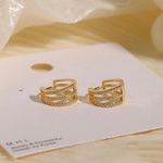 18K Gold Plated Three Circles Hoop Earrings for Women,CZ Cubic Zirconia Earrings Photo 2