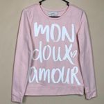 Loft Women’s Mon Doux Amour Graphic Print Pink White Cozy Comfy Sweatshirt Photo 0