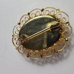 Vintage Victorian Embroidery filigree rose floral brooch gold tones Photo 1