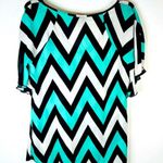Rue 21 Teal White & Black Chevron Stripes Short Sleeve V Neck Size Small Sheer Photo 6